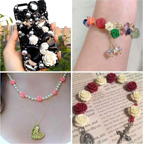 50pcs Black Rose Beads for Rosary Necklaces Resin Flower Beads Drilled Rose Flower Embellishments for Buddha Mala Jewelry Making Bracelets Earrings Crafts Beads 9x7mm Hole: 1mm in Kuwait