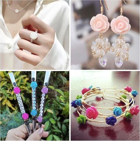 50pcs Black Rose Beads for Rosary Necklaces Resin Flower Beads Drilled Rose Flower Embellishments for Buddha Mala Jewelry Making Bracelets Earrings Crafts Beads 9x7mm Hole: 1mm in Kuwait