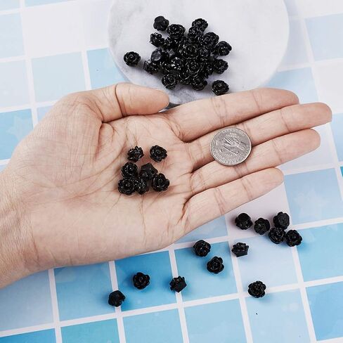 50pcs Black Rose Beads for Rosary Necklaces Resin Flower Beads Drilled Rose Flower Embellishments for Buddha Mala Jewelry Making Bracelets Earrings Crafts Beads 9x7mm Hole: 1mm in Kuwait
