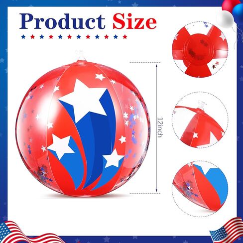 24 Pcs Patriotic Inflatable Beach Balls 12 inch Glitter Pool Toys Balls Bulk 4th of July Red White and Blue Beach Balls with Star Confetti for Beach Summer Boy Girl Party Favors in Saudi Arabia
