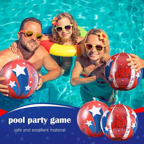 24 Pcs Patriotic Inflatable Beach Balls 12 inch Glitter Pool Toys Balls Bulk 4th of July Red White and Blue Beach Balls with Star Confetti for Beach Summer Boy Girl Party Favors in Saudi Arabia