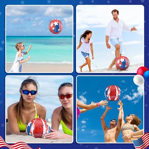 24 Pcs Patriotic Inflatable Beach Balls 12 inch Glitter Pool Toys Balls Bulk 4th of July Red White and Blue Beach Balls with Star Confetti for Beach Summer Boy Girl Party Favors in Saudi Arabia