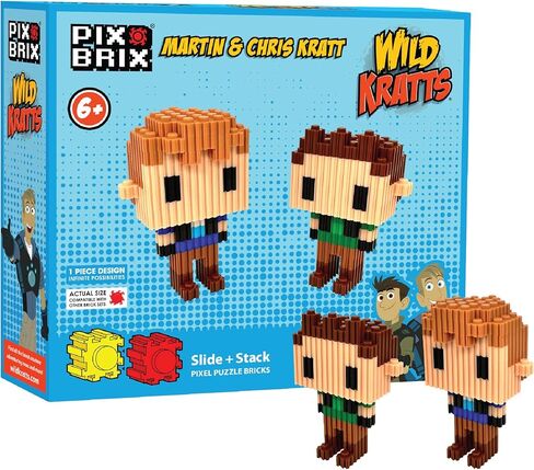 Pix Brix - مجموعة Wild Kratts Pixel Art Kit - شخصيات Kratt Brothers، 329 قطعة - شريحة حاصلة على براءة اختراع + مكعبات بناء ألغاز مكدسة، اصنع شخصيات مارتن وكريس - ألعاب جذعية، للأعمار من 6 سنوات فما فوق in Kuwait