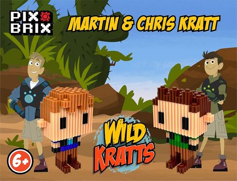 Pix Brix - مجموعة Wild Kratts Pixel Art Kit - شخصيات Kratt Brothers، 329 قطعة - شريحة حاصلة على براءة اختراع + مكعبات بناء ألغاز مكدسة، اصنع شخصيات مارتن وكريس - ألعاب جذعية، للأعمار من 6 سنوات فما فوق in Kuwait