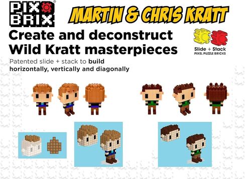 Pix Brix - مجموعة Wild Kratts Pixel Art Kit - شخصيات Kratt Brothers، 329 قطعة - شريحة حاصلة على براءة اختراع + مكعبات بناء ألغاز مكدسة، اصنع شخصيات مارتن وكريس - ألعاب جذعية، للأعمار من 6 سنوات فما فوق in Kuwait