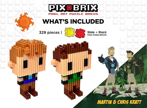 Pix Brix - مجموعة Wild Kratts Pixel Art Kit - شخصيات Kratt Brothers، 329 قطعة - شريحة حاصلة على براءة اختراع + مكعبات بناء ألغاز مكدسة، اصنع شخصيات مارتن وكريس - ألعاب جذعية، للأعمار من 6 سنوات فما فوق in Kuwait