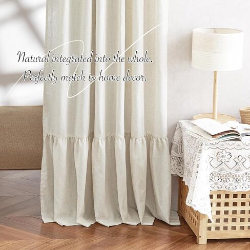 ستارة مكشكشة من الكتان من PONY DANCE، ستائر خلفية بطول 84 بوصة لغرفة النوم، ستارة بوهو ريفية شبه شفافة مقاس 52 × 84 بوصة، أخضر غامق in Kuwait