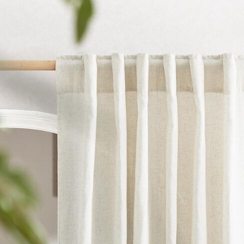 ستارة مكشكشة من الكتان من PONY DANCE، ستائر خلفية بطول 84 بوصة لغرفة النوم، ستارة بوهو ريفية شبه شفافة مقاس 52 × 84 بوصة، أخضر غامق in Kuwait