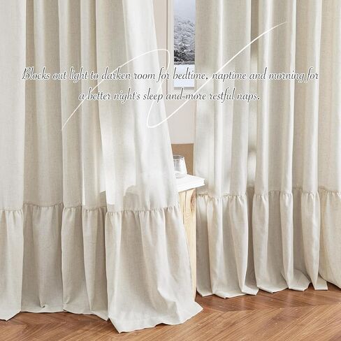 ستارة مكشكشة من الكتان من PONY DANCE، ستائر خلفية بطول 84 بوصة لغرفة النوم، ستارة بوهو ريفية شبه شفافة مقاس 52 × 84 بوصة، أخضر غامق in Kuwait