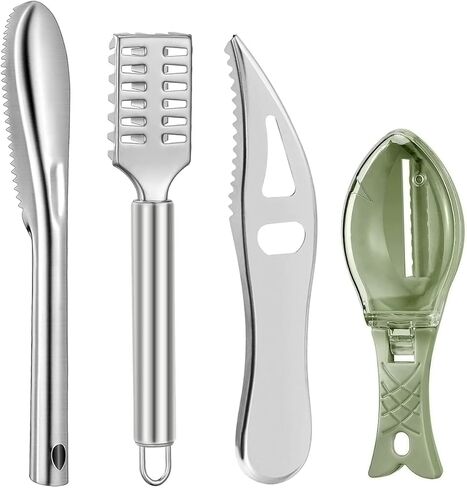 4 قطع مزيل قشور السمك من الفولاذ المقاوم للصدأ للمطبخ، قشارة سمك السمك، مبشرة تنظيف مقشرة، مكشطة مع فتاحة زجاجات للمطبخ، قشور السمك، أدوات تقشير الجلد in Kuwait