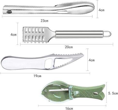 4 قطع مزيل قشور السمك من الفولاذ المقاوم للصدأ للمطبخ، قشارة سمك السمك، مبشرة تنظيف مقشرة، مكشطة مع فتاحة زجاجات للمطبخ، قشور السمك، أدوات تقشير الجلد in Kuwait