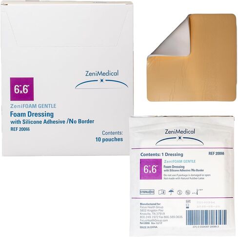 ZeniFoam Gentle (2" x 2") Polyurethane Foam Dressing with Silicone Adhesive Without Border, Skin-Friendly, Highly Absorbent, Latex-Free, with Waterproof Backing (10/Box) in Saudi Arabia