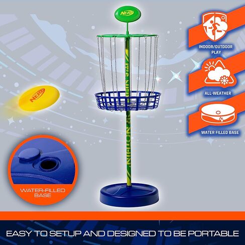 مجموعة Nerf Disc Golf Starter - أقراص جولف صغيرة + مجموعة سلة جولف قرصية - مجموعة أقراص جولف محمولة كاملة مع أقراص للفناء الخلفي + الشاطئ - 3 أقراص + هدف سلة متضمن in Saudi Arabia