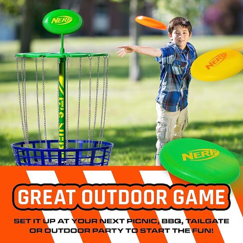 مجموعة Nerf Disc Golf Starter - أقراص جولف صغيرة + مجموعة سلة جولف قرصية - مجموعة أقراص جولف محمولة كاملة مع أقراص للفناء الخلفي + الشاطئ - 3 أقراص + هدف سلة متضمن in Saudi Arabia