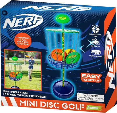 مجموعة Nerf Disc Golf Starter - أقراص جولف صغيرة + مجموعة سلة جولف قرصية - مجموعة أقراص جولف محمولة كاملة مع أقراص للفناء الخلفي + الشاطئ - 3 أقراص + هدف سلة متضمن in Saudi Arabia
