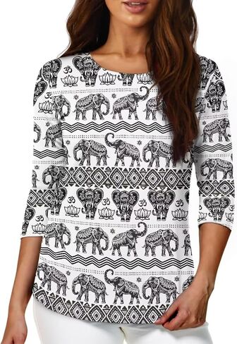 3 Quarter Sleeve Shirts Women Plus Size Tops for Early Fall Spring in Saudi Arabia
