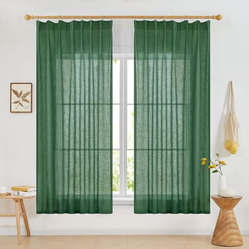 Deconovo Light Filtering Curtains 84 Inches Long, Linen Sliding Glass Door Curtains for Patio, Half See Through Semi Sheers 2 Panels Burg, Long Back Tab Floor Length Curtains(Blue, 40Wx84L) in Saudi Arabia
