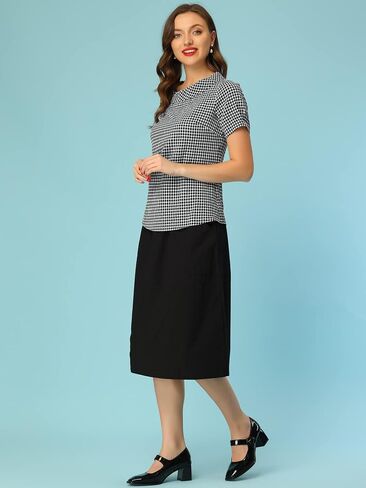 Allegra K Women's 1950s Round Collar Short Sleeve Gingham Tops in Saudi Arabia