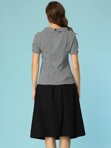 Allegra K Women's 1950s Round Collar Short Sleeve Gingham Tops in Saudi Arabia