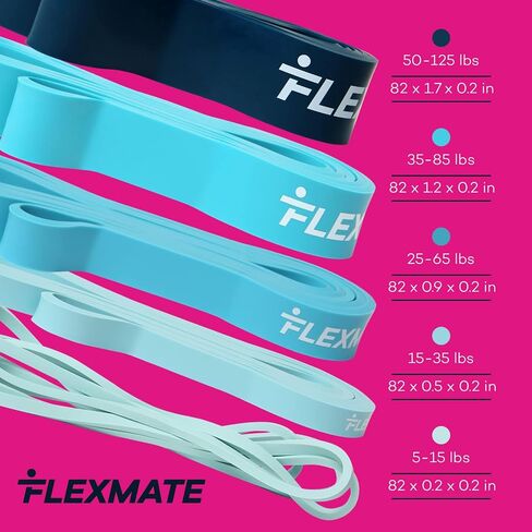 Resistance Bands for Working Out by Flexmate- 5 Resistance Levels Pull Up Assistant Band Set- 100% Latex Fitness Bands for Physical Therapy, Strength, Weightlifting, Crossfit- Workout Guide Included in Saudi Arabia