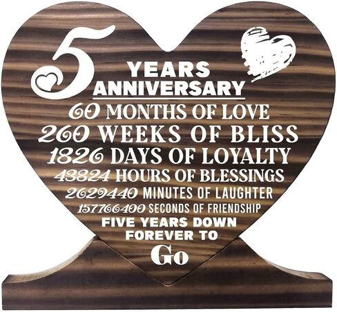 5th Anniversary Wood Plaque, Wood Sign, Gift Wood Plaque Heart, Heart Wood Sign, Unisex Gifts, 5th Wedding for Her, for Him, for Couple, 5 Years of Marriage, 5 Years Together as Husband & Wife in Saudi Arabia