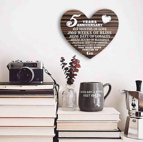 5th Anniversary Wood Plaque, Wood Sign, Gift Wood Plaque Heart, Heart Wood Sign, Unisex Gifts, 5th Wedding for Her, for Him, for Couple, 5 Years of Marriage, 5 Years Together as Husband & Wife in Saudi Arabia