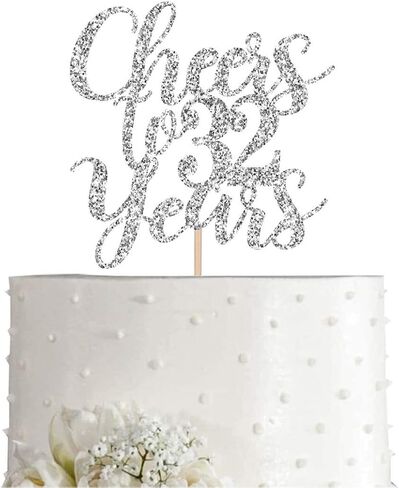 32 Silver Glitter Happy 32nd Birthday Cake Topper, Cheers to 32 Years Party Decorations, Supplies, cake topper in Saudi Arabia