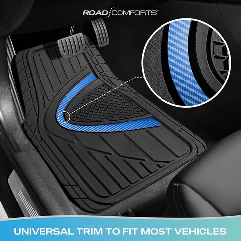 Road Comforts Car Floor Mat, Heavy Duty Rubber Liners, Anti Slip Design, Universal Fit Full Set, All Seasons Trim to Fit Custom Car Floor Mats for Vehicles, Cars, Trucks, SUVs Black in Saudi Arabia