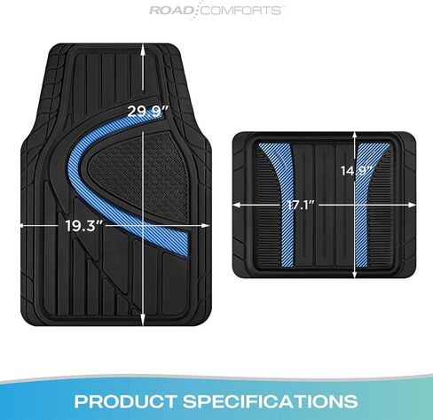 Road Comforts Car Floor Mat, Heavy Duty Rubber Liners, Anti Slip Design, Universal Fit Full Set, All Seasons Trim to Fit Custom Car Floor Mats for Vehicles, Cars, Trucks, SUVs Black in Saudi Arabia