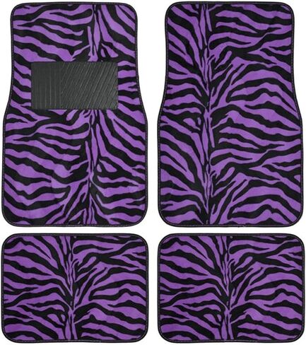 New Animal Print Purple Zebra Floor Mat Set with Vinyl Heel Pad Universal 4PC for Cars Trucks SUVs (Purple Zebra). in Saudi Arabia