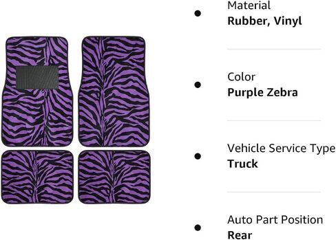 New Animal Print Purple Zebra Floor Mat Set with Vinyl Heel Pad Universal 4PC for Cars Trucks SUVs (Purple Zebra). in Saudi Arabia