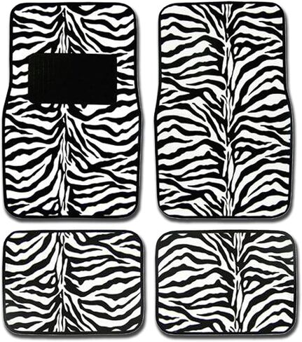New Animal Print Purple Zebra Floor Mat Set with Vinyl Heel Pad Universal 4PC for Cars Trucks SUVs (Purple Zebra). in Saudi Arabia