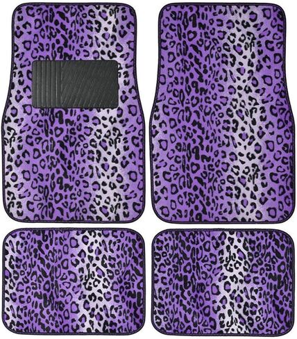 New Animal Print Purple Zebra Floor Mat Set with Vinyl Heel Pad Universal 4PC for Cars Trucks SUVs (Purple Zebra). in Saudi Arabia