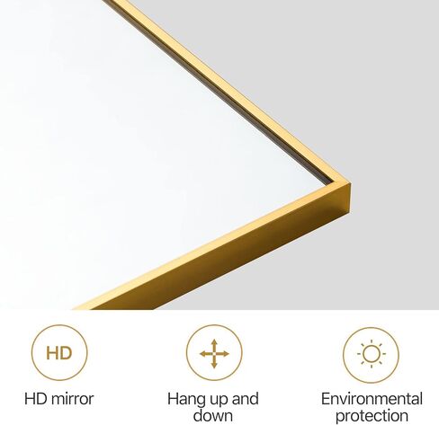 Natsukage 38 "x 26" مرآة حائط كاملة الطول مرآة مثبتة على الحائط مرآة معلقة مرآة حمام ذهبية للجدار مرآة مستطيلة لغرفة النوم وغرفة المعيشة إطار من سبائك الألومنيوم الأفقي/الرأسي in Saudi Arabia