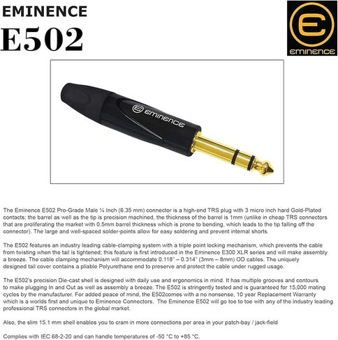أفضل الكابلات في العالم وحدتين - 1.5 قدم - Canare L-4E6S، كابل تصحيح XLR إلى TRS المتوازن من Star Quad مع مقابس ستيريو E311 ذكر XLR وE502 TRS من Eminence Gold - مصنوع حسب الطلب in Saudi Arabia