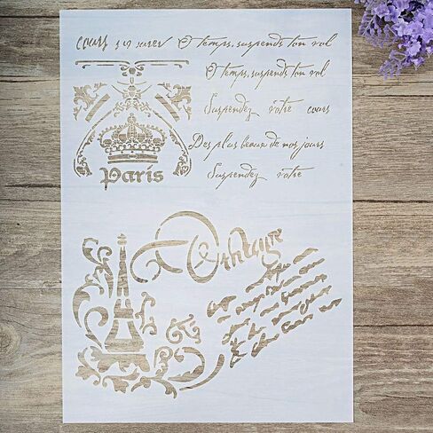 DIY Decorative French Script Stencil Template for Painting on Walls Furniture Crafts (A4 Size) in Saudi Arabia
