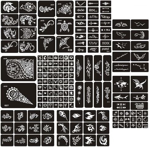 10 ورقات استنسل وشم مؤقت، قوالب وشم وهمية شبه دائمة، استنسل حناء قابل لإعادة الاستخدام، حجم كبير للنساء والفتيات والأطفال، رسم على الوجه، فن الجسم- TSD007 in Kuwait