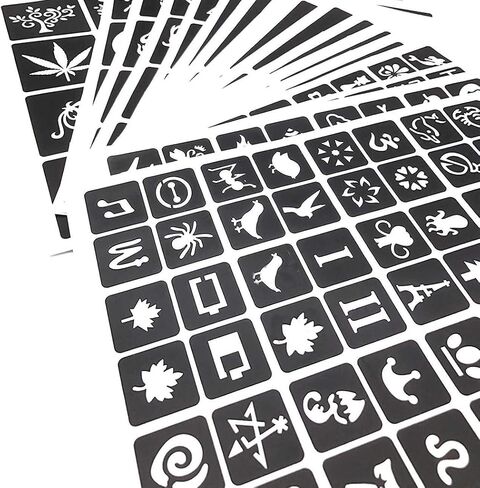 10 ورقات استنسل وشم مؤقت، قوالب وشم وهمية شبه دائمة، استنسل حناء قابل لإعادة الاستخدام، حجم كبير للنساء والفتيات والأطفال، رسم على الوجه، فن الجسم- TSD007 in Kuwait