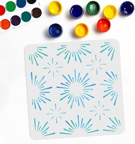 MAYJOYDIY Starburst Stencil 11.8"×11.8" Star Stencil Template Square Reusable PET Hollow Out Starburst Stars Light Stencil for Floors/Walls/Furniture/Clothes/Bags DIY Art Crafts in Saudi Arabia