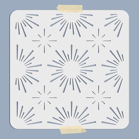 MAYJOYDIY Starburst Stencil 11.8"×11.8" Star Stencil Template Square Reusable PET Hollow Out Starburst Stars Light Stencil for Floors/Walls/Furniture/Clothes/Bags DIY Art Crafts in Saudi Arabia