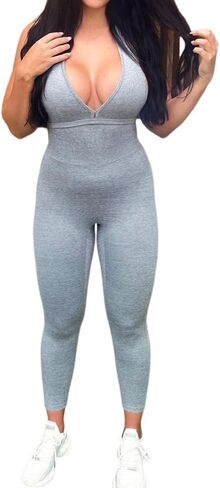 Light Grey Women's Halter Neck Sports Jumpsuit Sleeveless Strapless Yoga Romper in Saudi Arabia