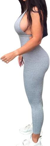 Light Grey Women's Halter Neck Sports Jumpsuit Sleeveless Strapless Yoga Romper in Saudi Arabia