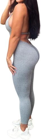 Light Grey Women's Halter Neck Sports Jumpsuit Sleeveless Strapless Yoga Romper in Saudi Arabia