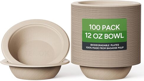 100% Compostable Bowls, [12 oz] [100-Count] Disposable Bowls, BPI-Certified Paper Bowls Disposable, Bagasse Paper Bowls, Recyclable Soup Bowls in Saudi Arabia