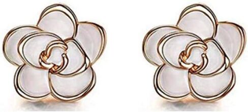 أقراط على شكل زهرة الورد على شكل قطرة زيت للنساء والفتيات، أقراط أنيقة مطلية بالذهب الوردي عيار 18 قيراط للآذان الحساسة ولا تسبب الحساسية in Kuwait