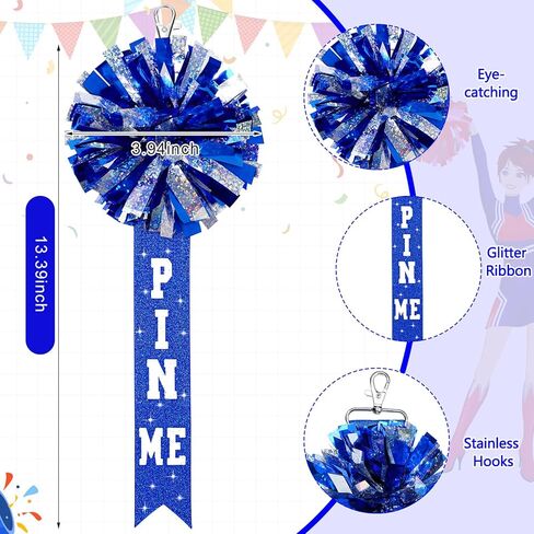 12 قطعة من سلسلة مفاتيح التشجيع Pin Me Ribbon Blue Cheer Pins Charms Pin Me Bows Cheer Pom Pom Keychain التشجيع هدايا التشجيع السائبة لحقائب الظهر ملحقات حقيبة التشجيع in Kuwait