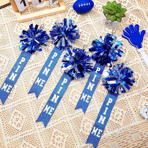 12 قطعة من سلسلة مفاتيح التشجيع Pin Me Ribbon Blue Cheer Pins Charms Pin Me Bows Cheer Pom Pom Keychain التشجيع هدايا التشجيع السائبة لحقائب الظهر ملحقات حقيبة التشجيع in Kuwait