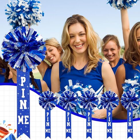 12 قطعة من سلسلة مفاتيح التشجيع Pin Me Ribbon Blue Cheer Pins Charms Pin Me Bows Cheer Pom Pom Keychain التشجيع هدايا التشجيع السائبة لحقائب الظهر ملحقات حقيبة التشجيع in Kuwait