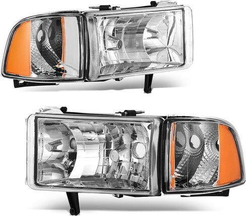 AUTOSAVER88 Headlight Assembly Compatible with 1994-2001 Dodge Ram 1500/1994 1995 1996 1997 1998 1999 2000 2001 2002 Dodge Ram Pickup 2500 3500 Black Housing Amber Reflector with Corner Lights in Saudi Arabia