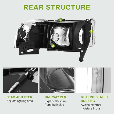 AUTOSAVER88 Headlight Assembly Compatible with 1994-2001 Dodge Ram 1500/1994 1995 1996 1997 1998 1999 2000 2001 2002 Dodge Ram Pickup 2500 3500 Black Housing Amber Reflector with Corner Lights in Saudi Arabia